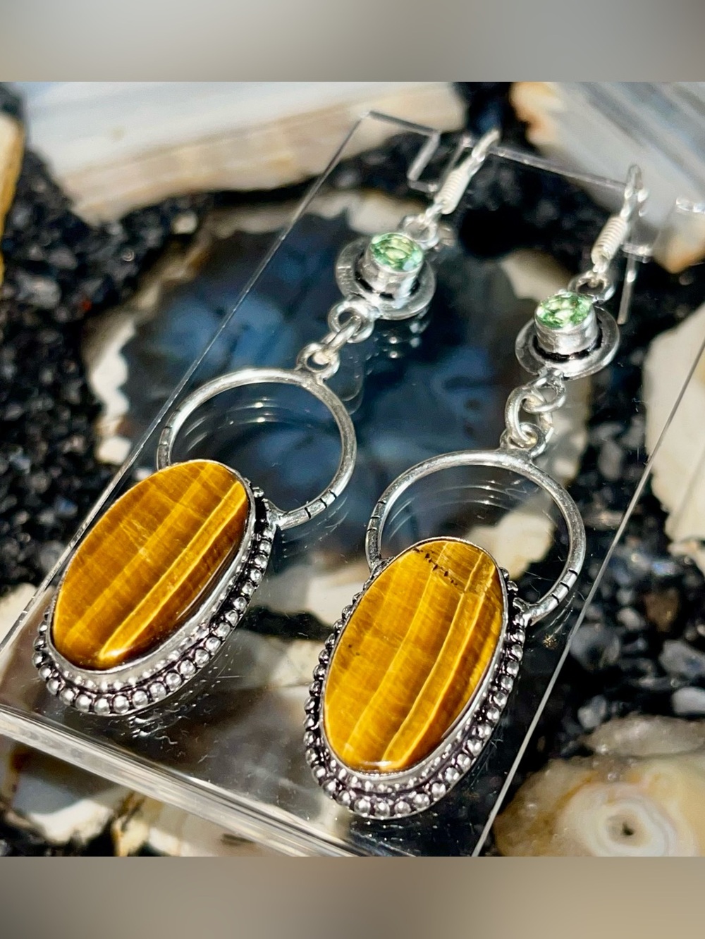 Golden Tiger Eye Earrings 3”